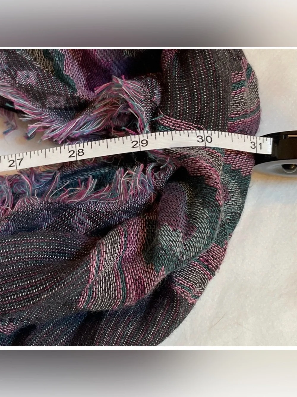 Boho Plaid Infinity Scarf Pink Purple Fringe Lightweight Women’s
